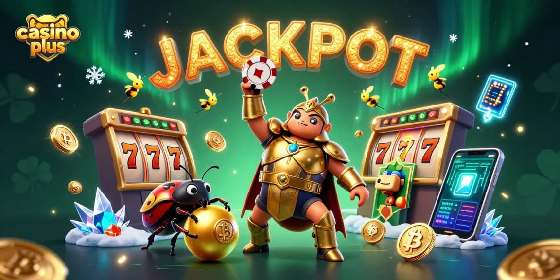 Engage with casino plus as a 3D cartoon hercules beetle celebrates a jackpot win in vibrant colors.