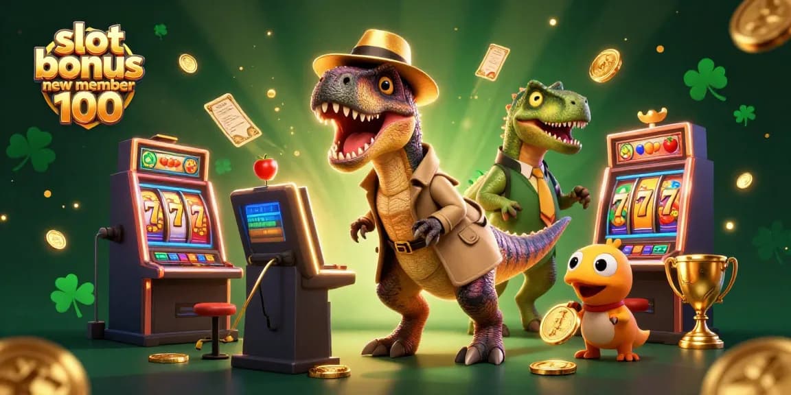 Experience thrilling action with the slot bonus new member 100, featuring cartoon dinosaurs at the slots.