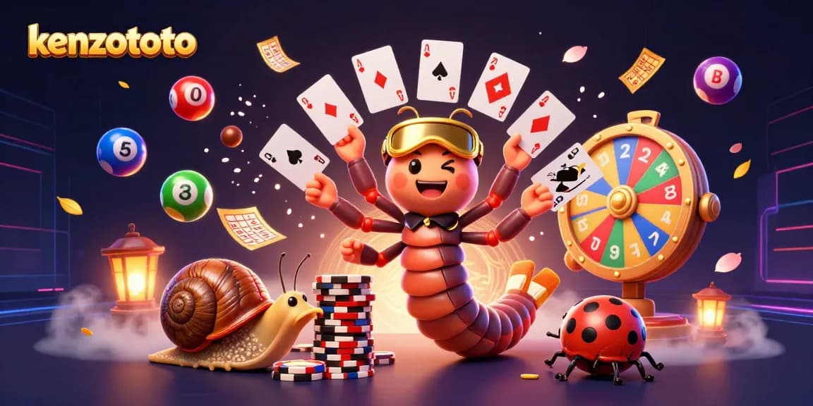 Kenzototo casino illustration showing a dealer, high-roller snail, and excited characters showcasing vibrant gambling elements.