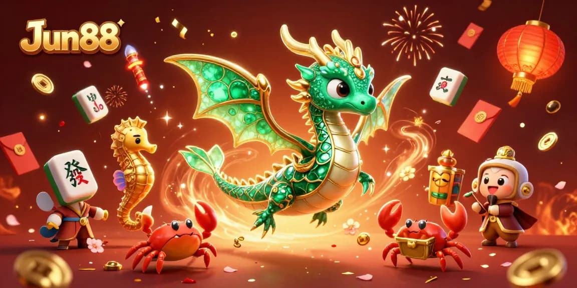 Join the Jun88 gaming adventure with lucky treasures and vibrant casino elements!
