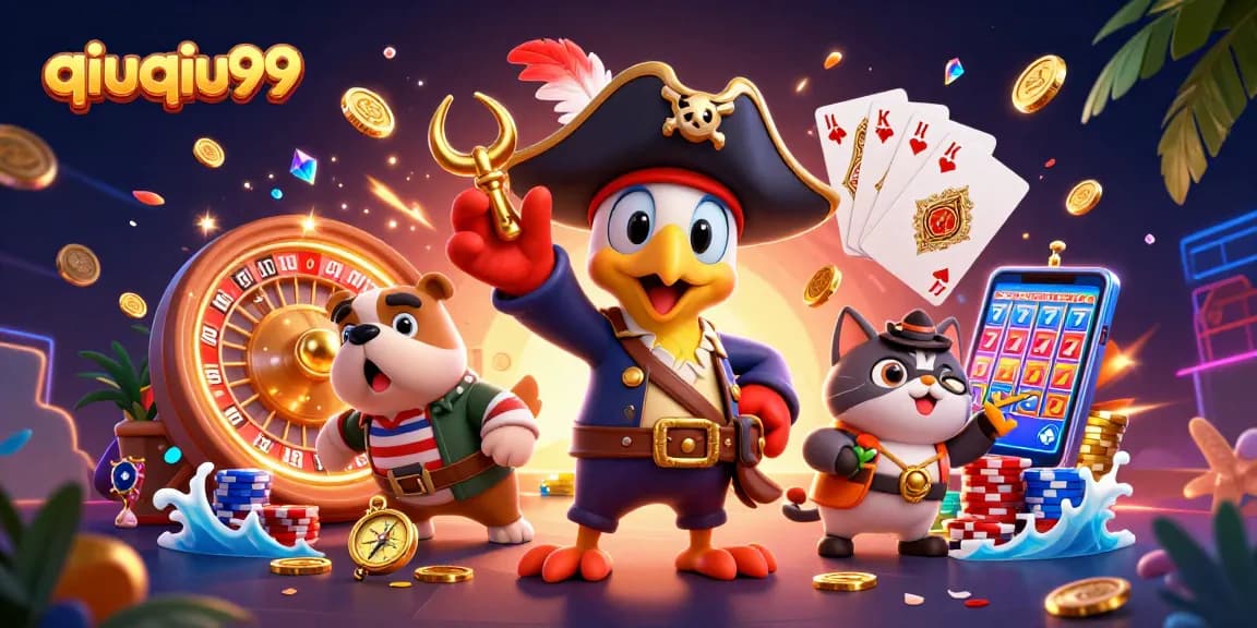 Experience thrilling action with qiuqiu99 in this vibrant casino scene featuring pirate characters.
