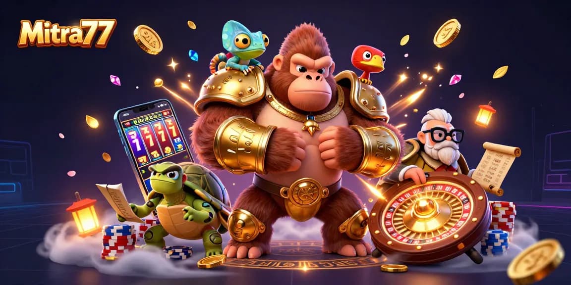 Mitra77 menghadirkan pengalaman bermain slot gacor dengan karakter unik dan simbol permainan yang menarik.