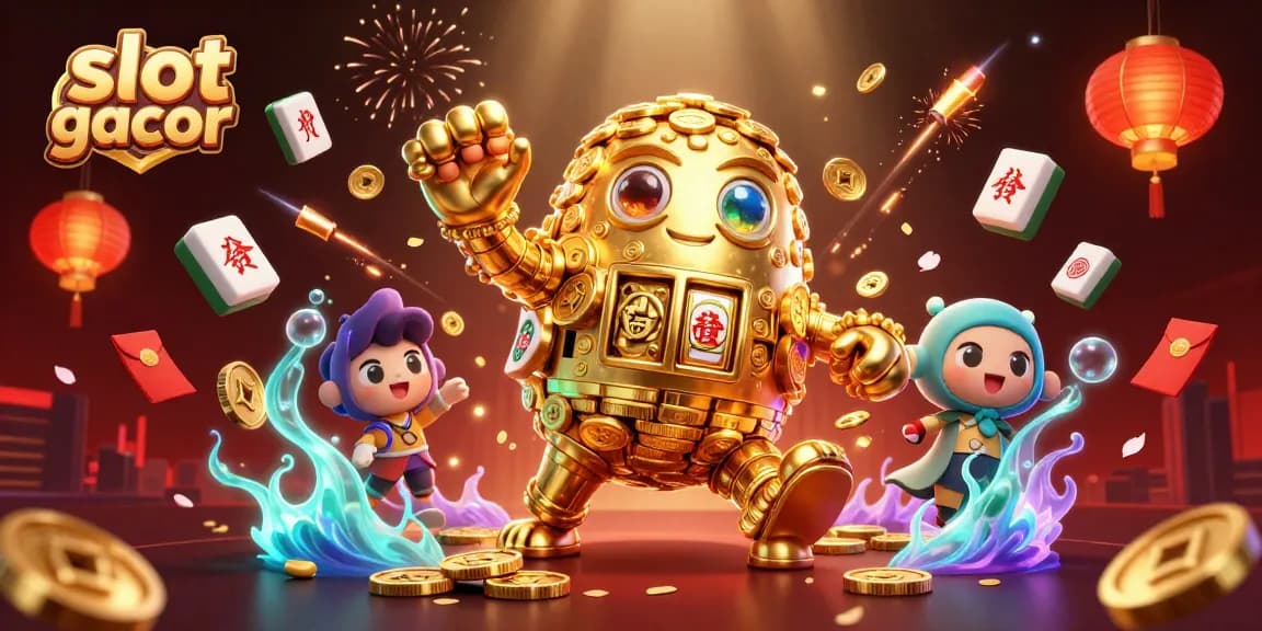 Bermain slot gacor dengan 3D golem emas dan elemen menarik dalam ilustrasi kasino