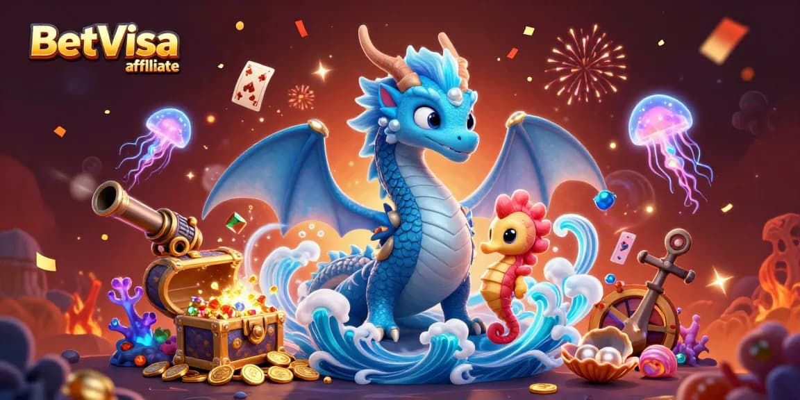 Join the excitement at BetVisa affiliate with a dynamic underwater casino adventure featuring a dragon and seahorse.