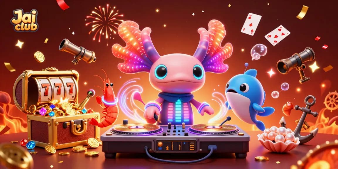 Join the fun with Jai Club and enjoy exciting slot games in this vibrant digital illustration.