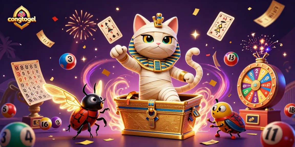 Experience congtogel action with colorful lottery elements and Egyptian motifs in a vibrant casino setting.