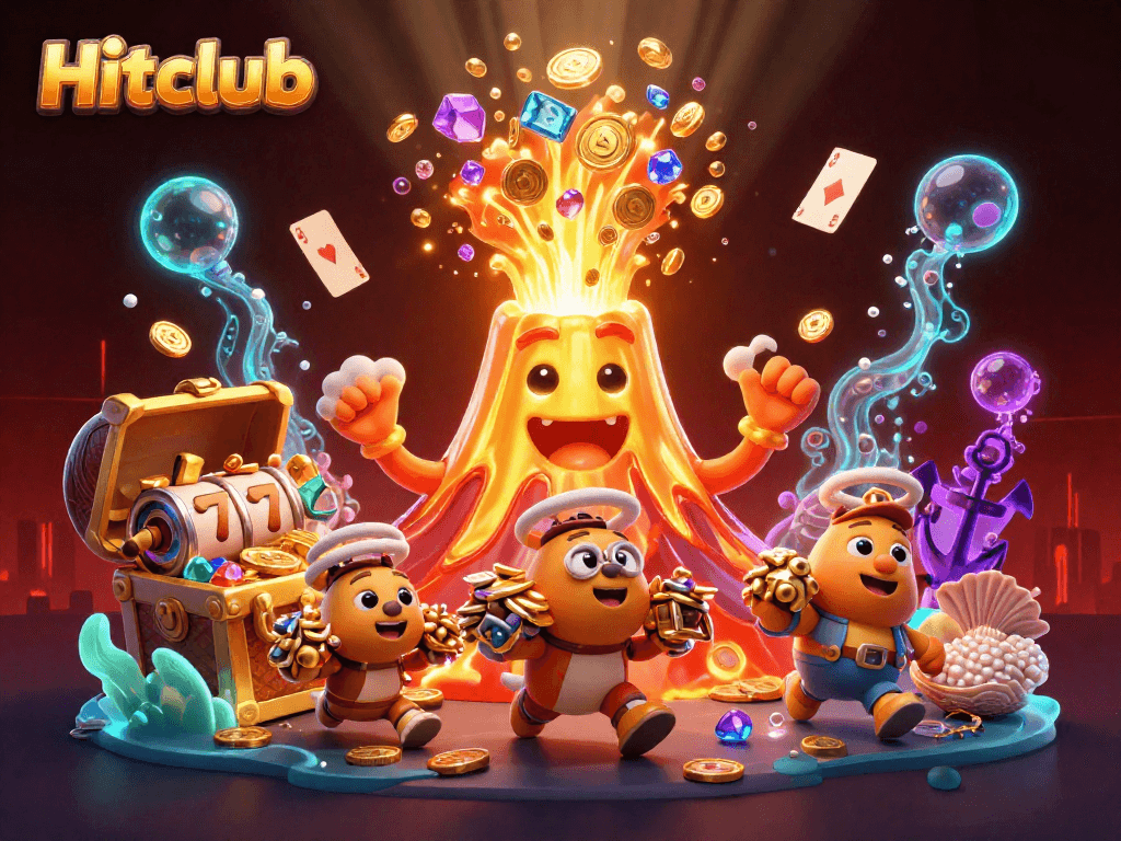 Engage in thrilling wins at Hitclub with a dynamic casino scene featuring vibrant elements and characters.