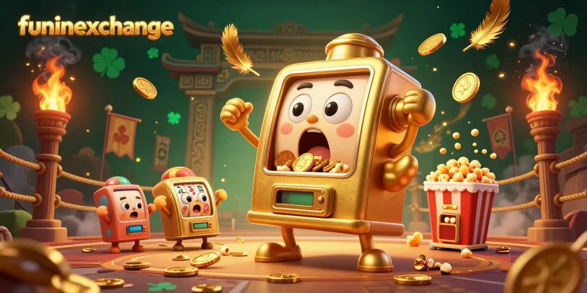 Experience the funinexchange gaming excitement as the golden slot machine hits the jackpot amidst a vibrant casino atmosphere.