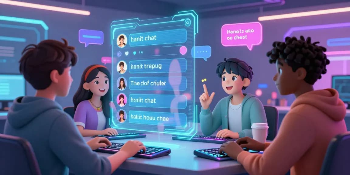 Engaging scene of characters in vibrant hentai chat, showcasing interactive avatars in a lively digital environment.