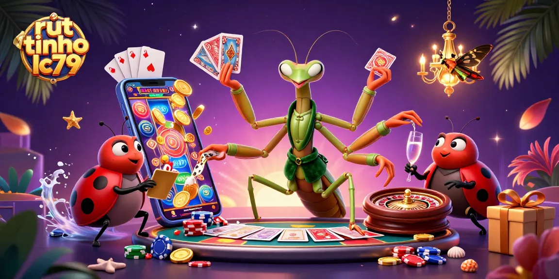 Rút tiền lc79 với các ưu đãi hấp dẫn trong không gian casino 3D đầy sắc màu.