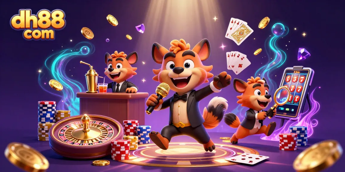 Experience the vibrant casino scene at dh88 com, featuring hyenas in lively roles amidst sparkling gems and dynamic game elements.