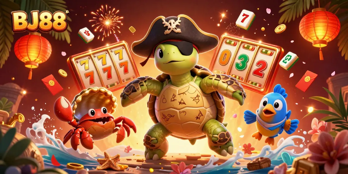 Engage with BJ88's exciting world of slots and jackpots with a captivating 3D casino illustration.