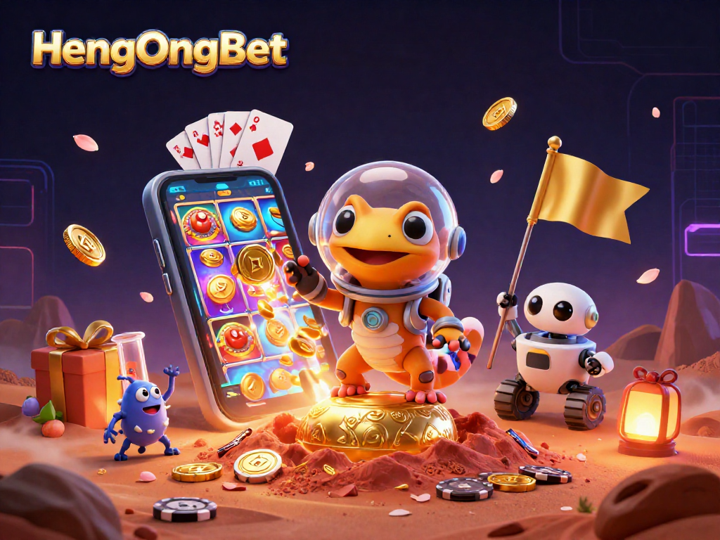 Engage with the exciting world of HengOngBet through this dynamic Mars-themed casino illustration.