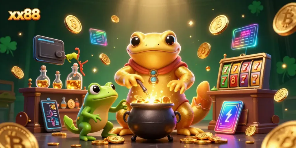 Experience fortune and fun with xx88 at a vibrant medieval laboratory, alchemist creating gold.