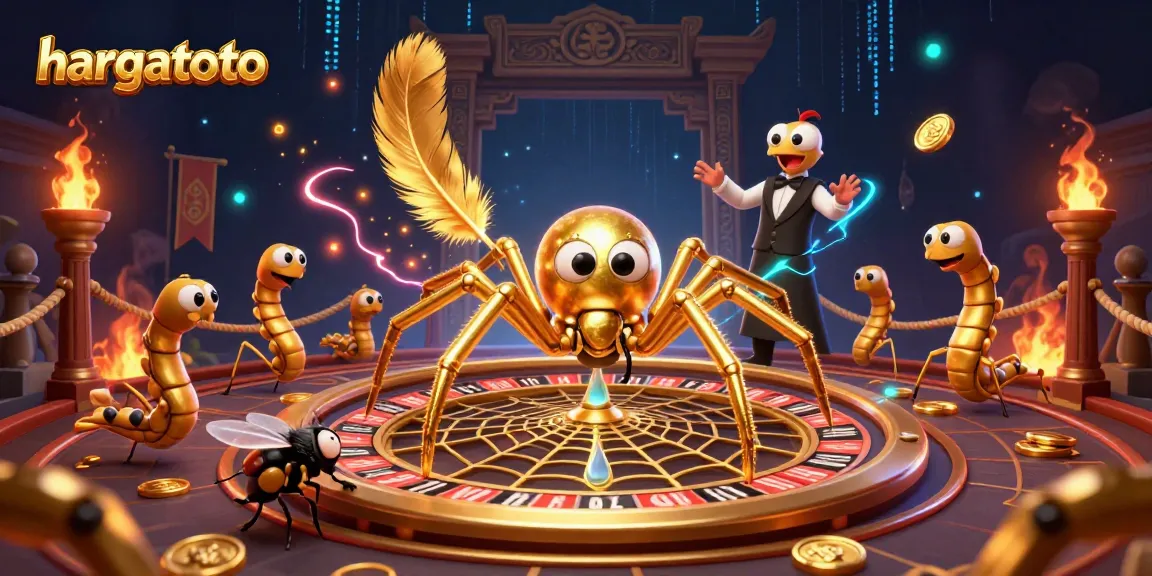Bet on hargatoto with a golden spider and centipede croupier in a dynamic casino scene.