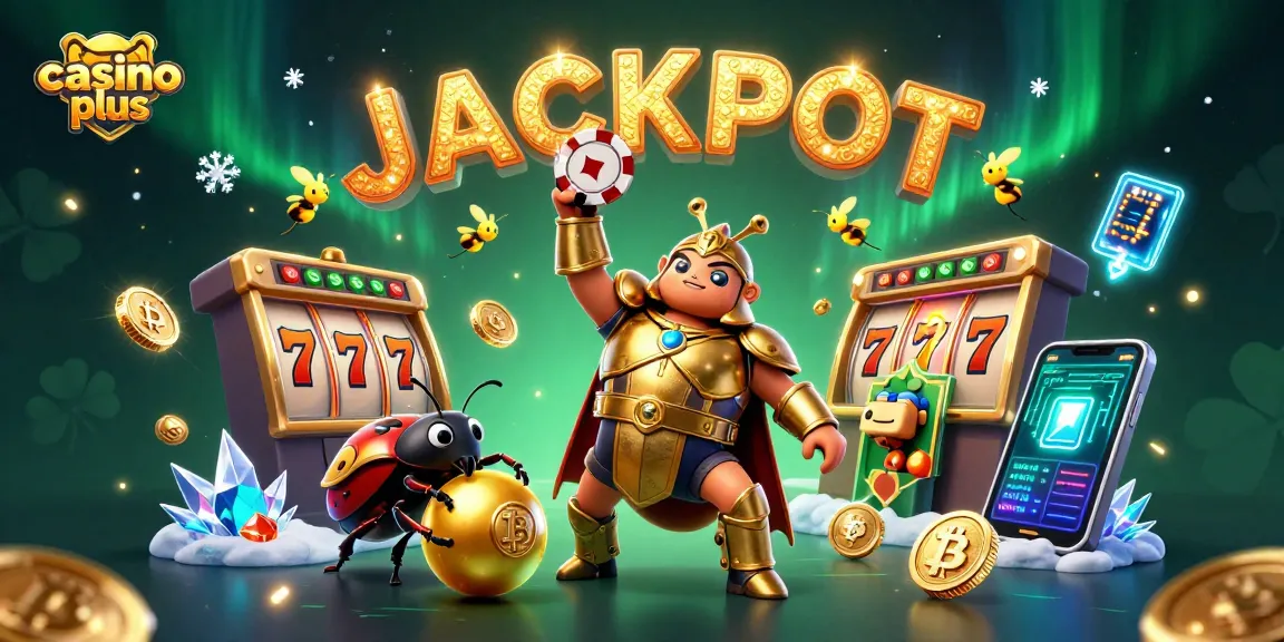 Engage with casino plus as a 3D cartoon hercules beetle celebrates a jackpot win in vibrant colors.