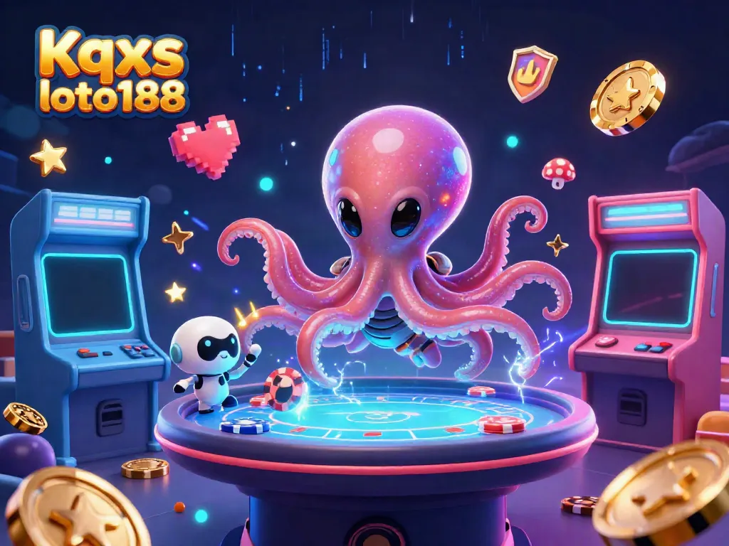 Experience excitement with the Kqxs loto188 alien octopus at a holographic poker table.