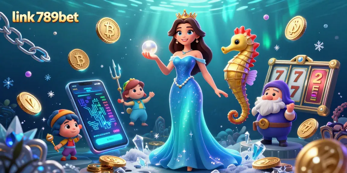 Engage with the dynamic gameplay of link 789bet, showcased with a captivating underwater scene filled with treasures and crypto elements.