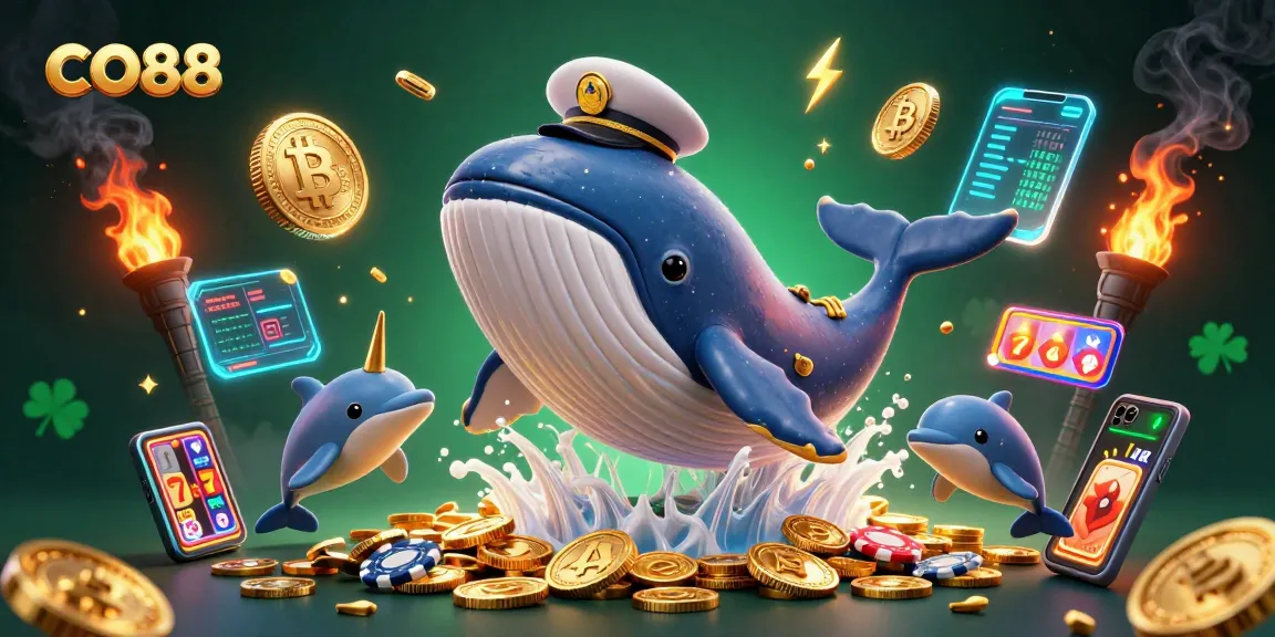 Engage with CO88’s thrilling slots as a whale and dolphin team showcases an exciting casino adventure.