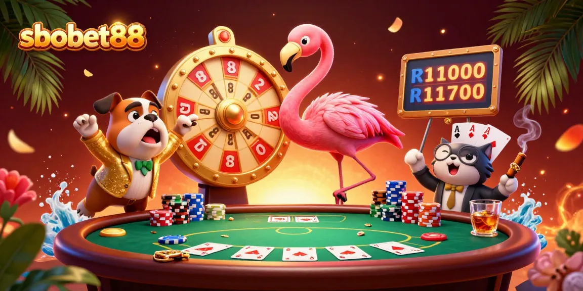Engage with sbobet88 in a vibrant casino scene featuring a game show host and excited contestants