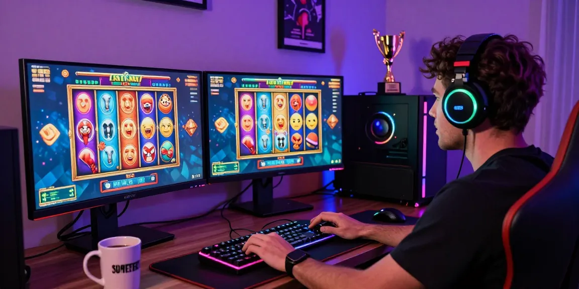 Pengalaman bermain toto slot dengan pemain di depan komputer, menunjukkan antusiasme dalam permainan.