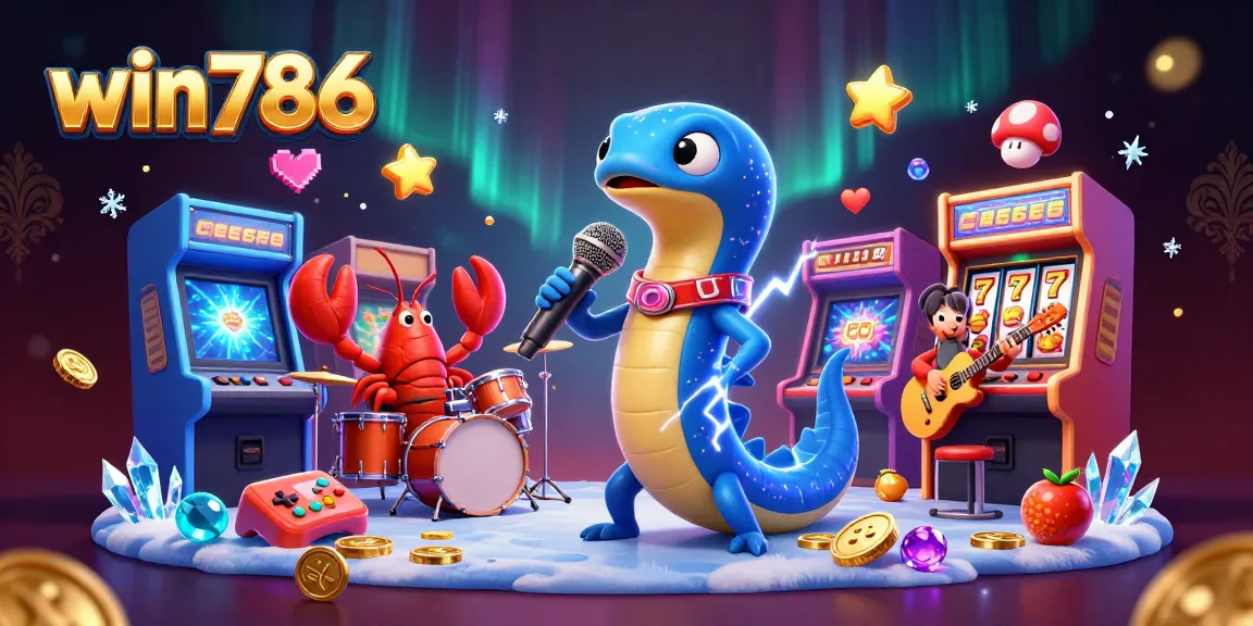 win786 electric eel performing at an underwater casino stage loaded with vibrant gaming elements, showcasing slot games