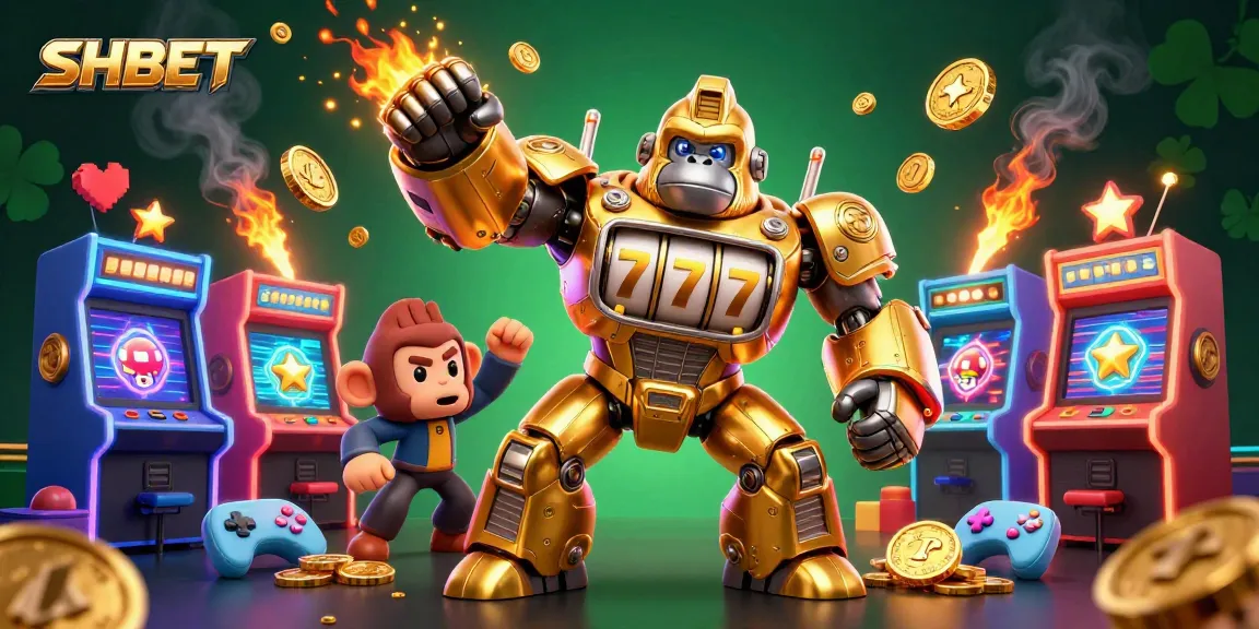 Experience thrilling gaming action with SHBET's vibrant 3D casino illustration featuring golden gorilla mech.