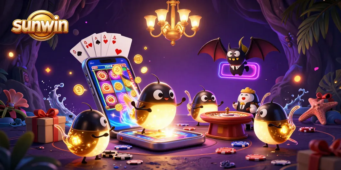 Experience sunwin with a vibrant casino scene featuring glowworms and dynamic gaming elements.