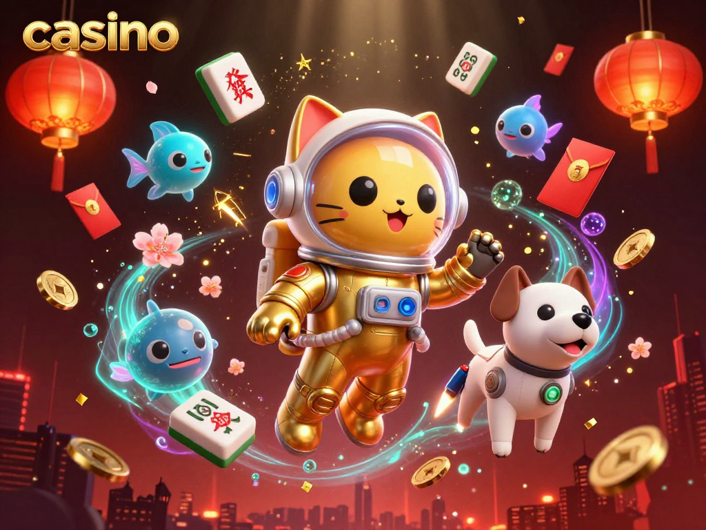 Experience a vibrant casino scene with alien creatures and festive elements surrounding interactive characters.