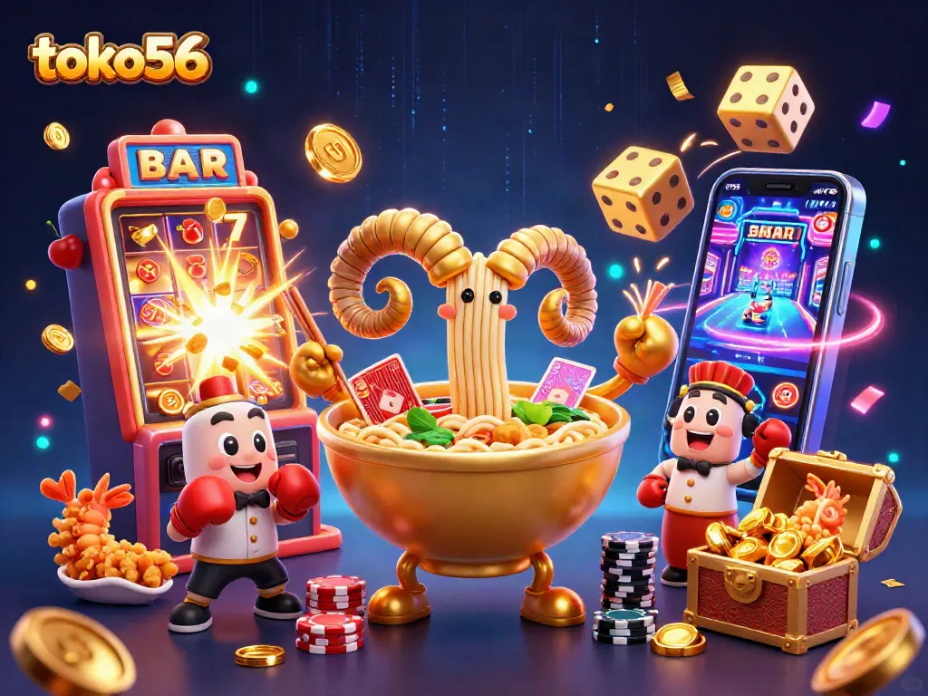 Menangkan jackpot di toko56 dengan ilustrasi karakter kartun kasino yang dinamis.