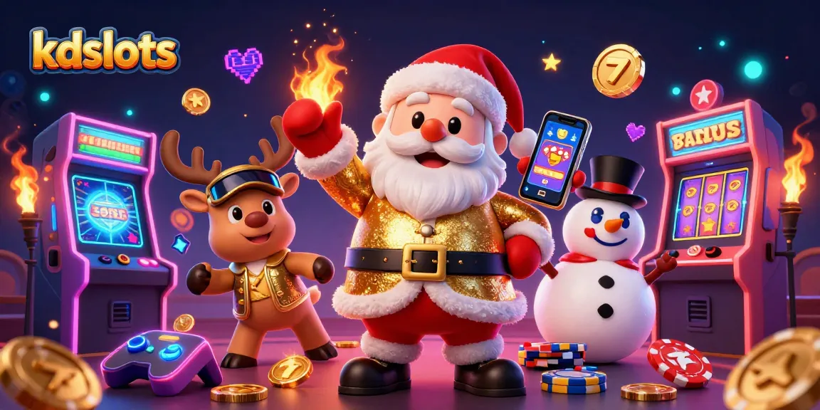 Spin the reels at kdslots with Santa and friends enjoying the casino vibes in vibrant 3D.