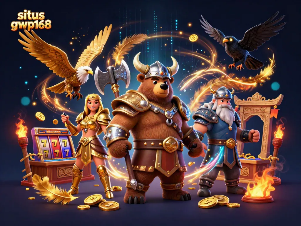 Rasakan slot dan jackpot di situs gwp168 dengan karakter Viking dan elemen kasino.