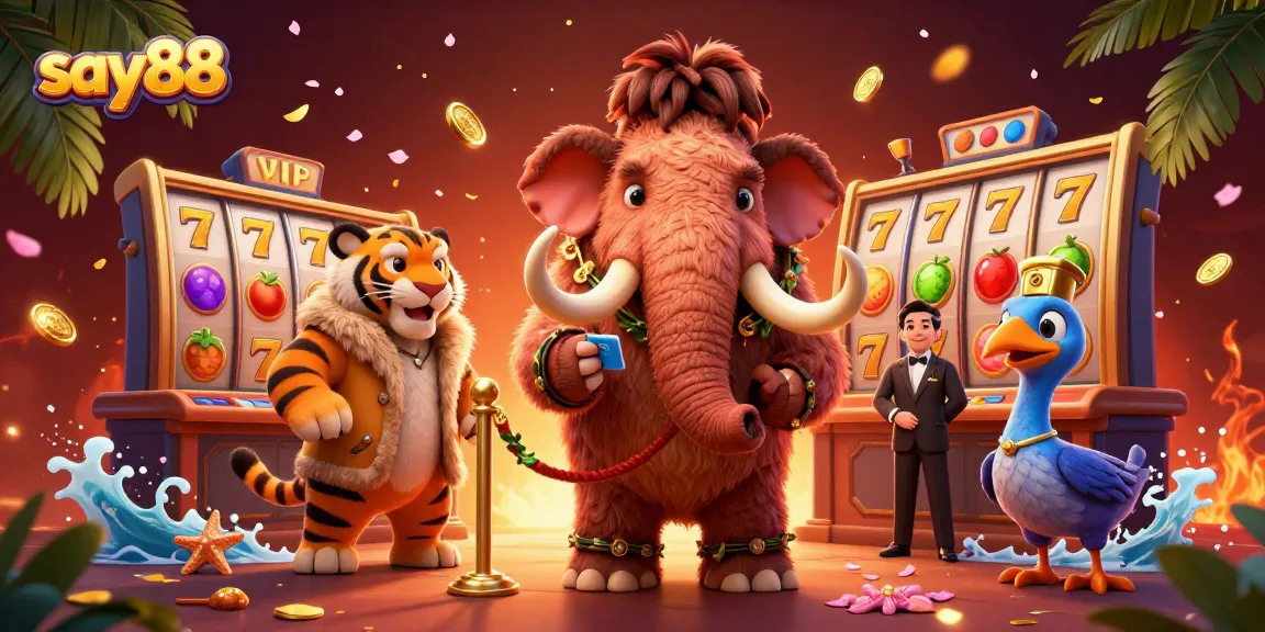 Experience the thrill of say88 with a vibrant casino scene featuring a bouncer and VIP guest.
