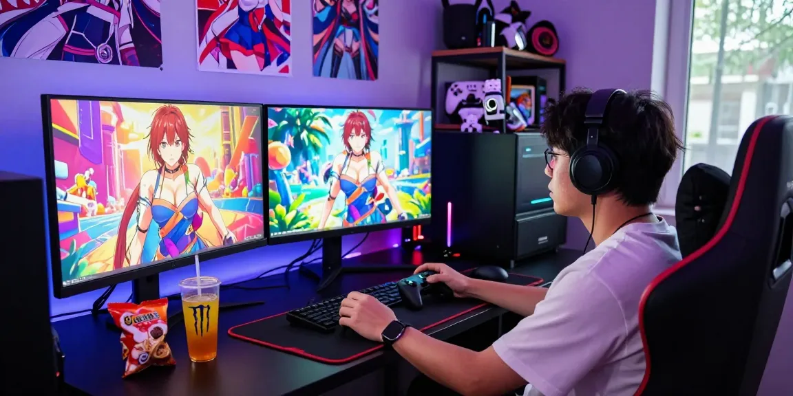 Immersive gaming setup showcasing a player enjoying hentai games with vibrant graphics