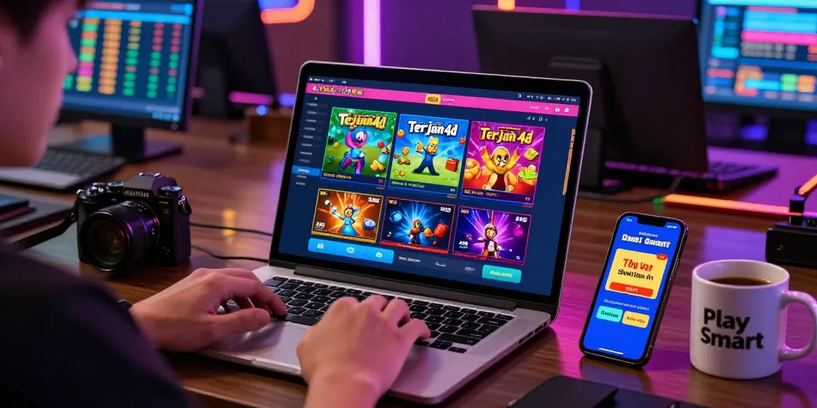Pengalaman terjun4d saat bermain judi online dengan fokus pada laptop dan permainan.