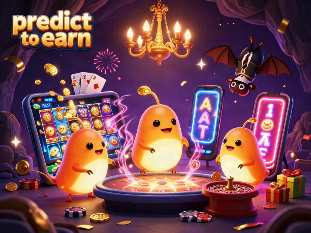 Predict to earn with glowworms illuminating a vibrant cave casino scene.