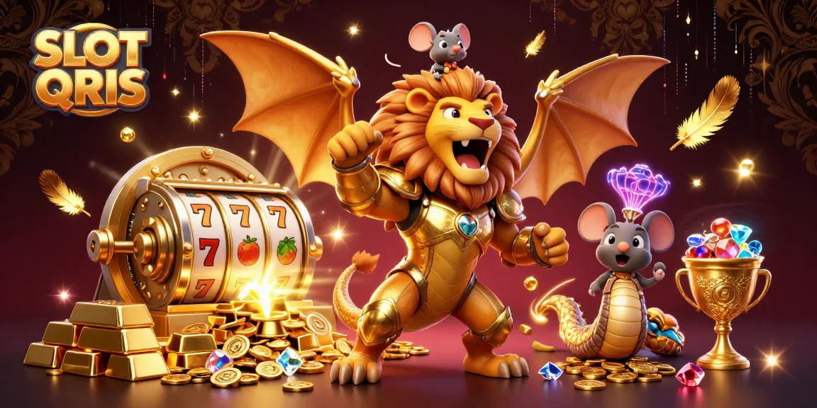 Join the thrilling adventure of SLOT QRIS with an enchanting chimera and a brave mouse jockey amidst treasures and slot elements.