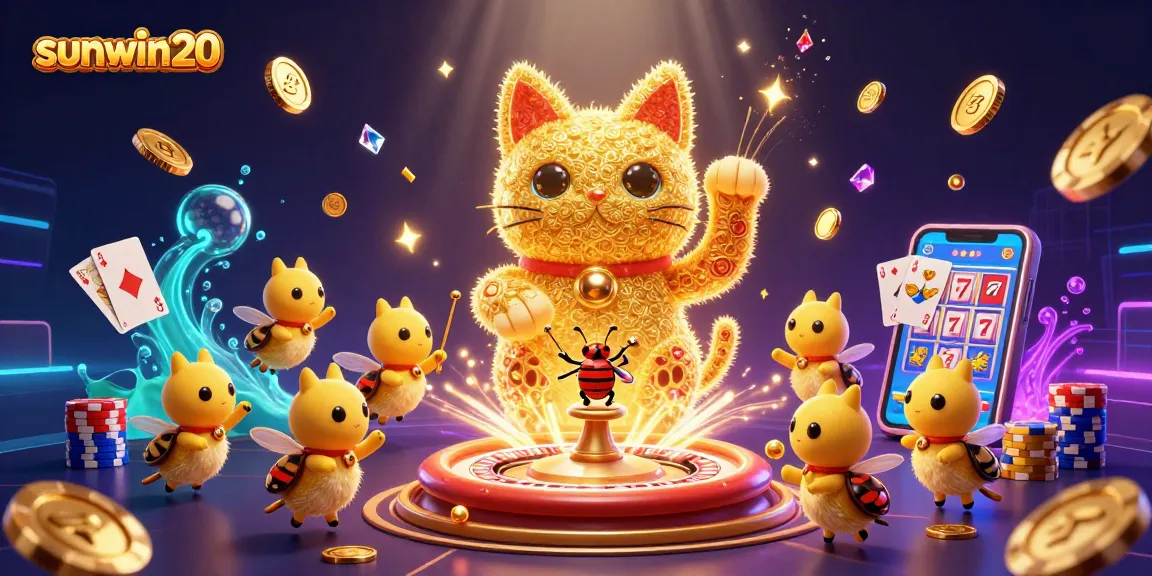 Experience the thrill of sunwin20 with a vibrant display of casino symbols and winning elements.