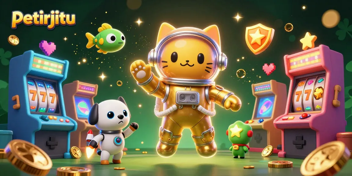 Permainan slot menguntungkan di petirjitu dengan kucing astronot dan robot anjing di latar belakang.