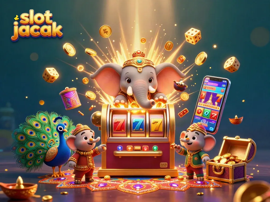 Experience thrilling gameplay with slot jackpot machines featuring vibrant characters and a dynamic casino scene.