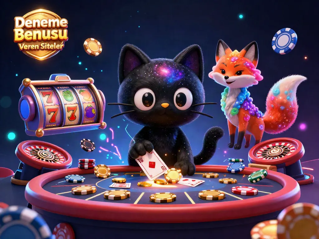 Engage with Deneme Bonusu Veren Siteler featuring vibrant casino elements and characters in a cosmic setting.