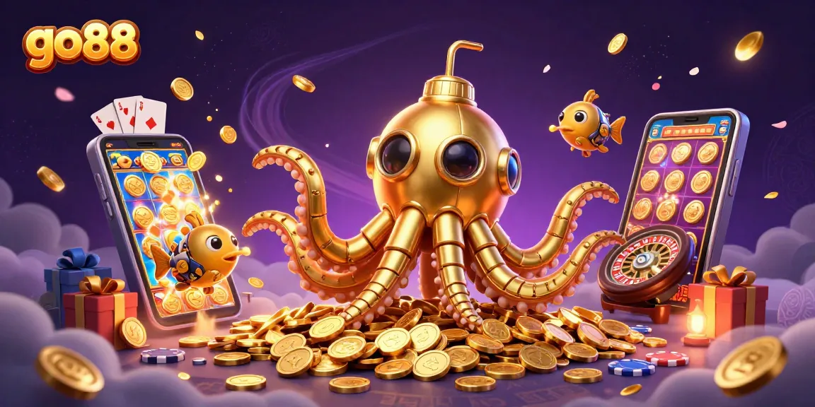 Experience the excitement of go 88 gaming with a dynamic scene full of action, coins, and slot games.