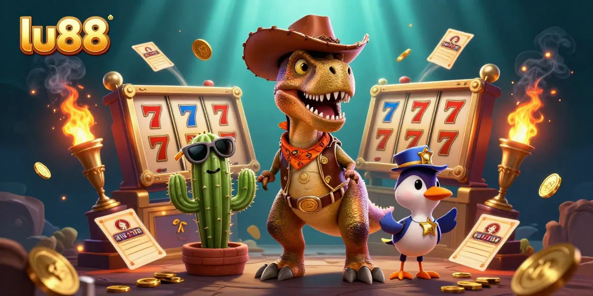 lu88 slot game adventure with a cowboy dinosaur and dynamic gaming elements.