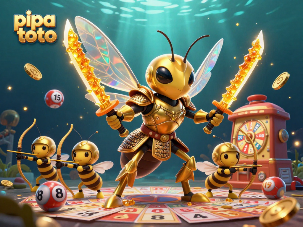 Pipa toto offers vibrant lottery excitement with golden characters and sparkling elements.