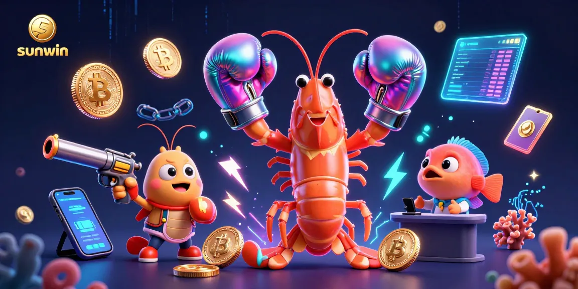 Engage with sunwin in this vibrant casino-themed scene featuring animated marine characters and crypto elements.
