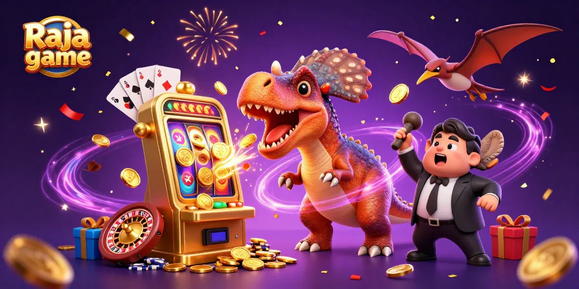 Engage with Raja game through a vibrant scene of dynamic characters celebrating big jackpots.