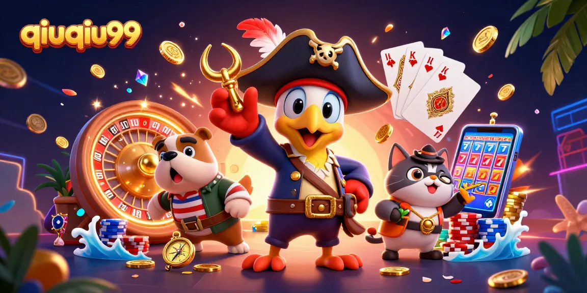 Experience thrilling action with qiuqiu99 in this vibrant casino scene featuring pirate characters.