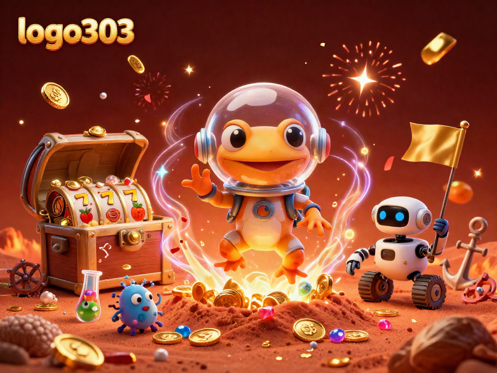 logo303 memainkan slot dengan gecko luar angkasa dan perayaan kasino emas yang spektakuler.