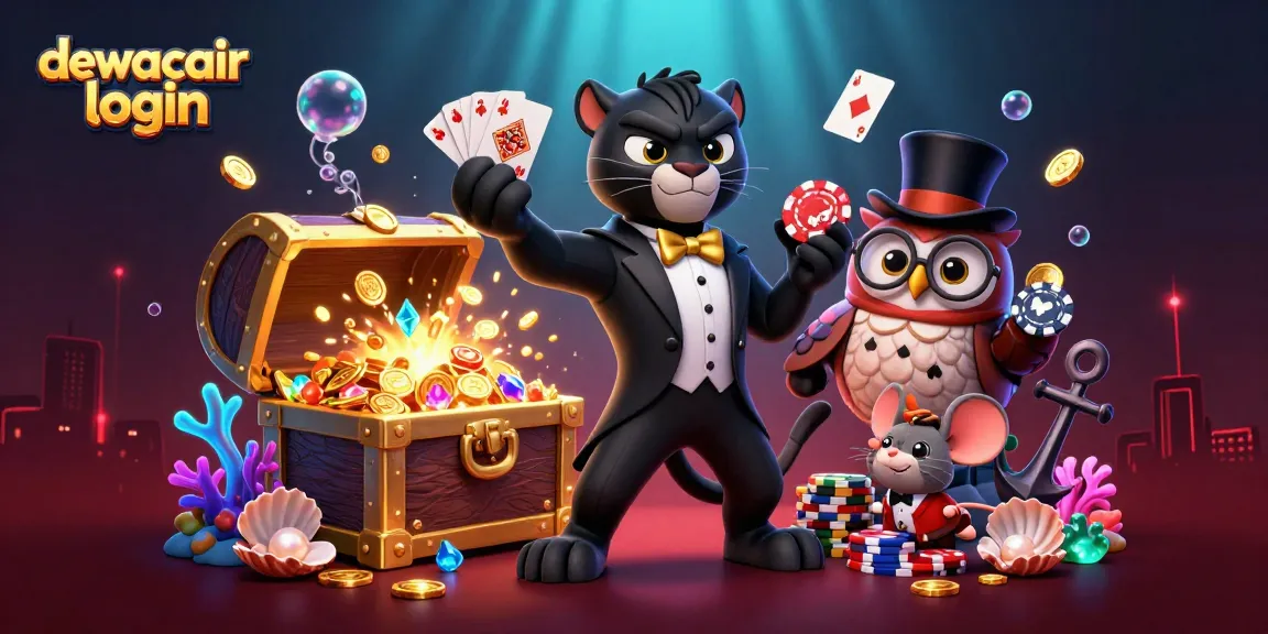 Engage in exciting gameplay with dewacair login showcasing a stylish panther dealer amidst a vibrant casino scene filled with colorful gems and cards.
