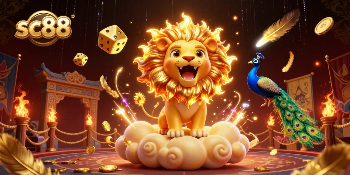 Experience dynamic gaming action at sc88 with golden dice, a roaring lion, and spectacular visuals.